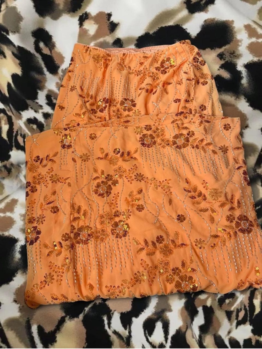 Peppermayo Orange Sequin Floral Midi Skirt